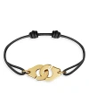 Dinh Van 18k Yellow Gold Menottes Intertwined Handcuff Charm Adjustable Cord Bracelet In Gold/black