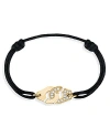 Dinh Van 18k Yellow Gold Menottes R12 Diamond Intertwined Handcuff Charm Adjustable Cord Bracelet In Gold/black