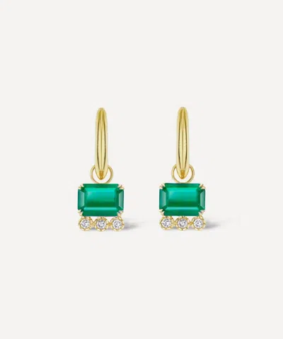 Dinny Hall 14ct Gold Wildflower Betony Emerald And Diamond Drop Hoop Earrings