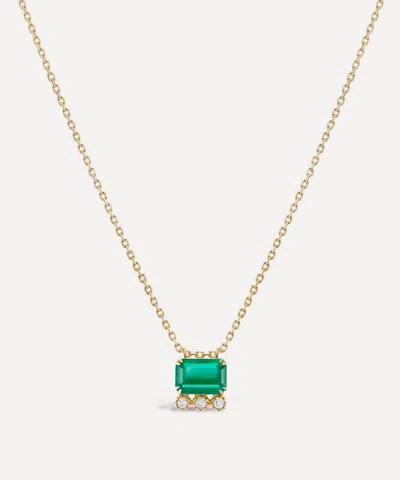 Dinny Hall 14ct Gold Wildflower Betony Emerald And Diamond Pendant Necklace