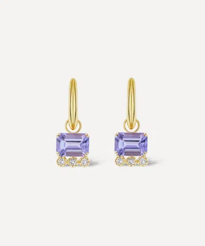 Dinny Hall 14ct Gold Wildflower Betony Tanzanite And Diamond Drop Hoop Earrings