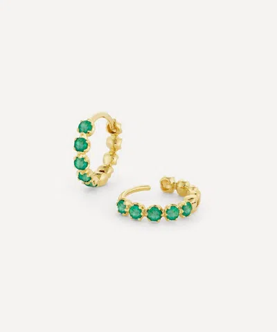Dinny Hall 18ct Gold Elyhara Emerald Huggie Hoop Earrings
