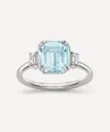 Dinny Hall 18ct White Gold Mini Mae West Aquamarine And Diamond Ring In Silver