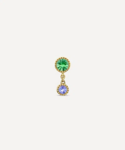 Dinny Hall 9ct Gold Due Drop Tsavorite And Tanzanite Stud Earring