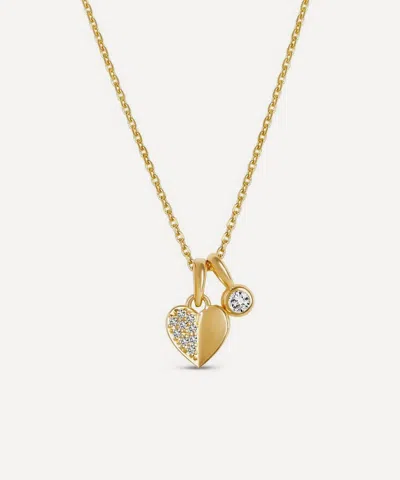 Dinny Hall 9ct Gold Folded Heart Diamond Duo Pendant Necklace