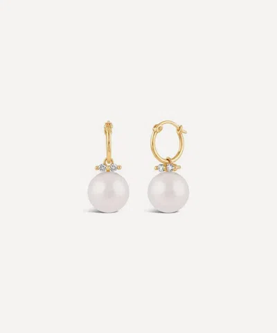 Dinny Hall 14ct Gold Shuga Large Pearl And Diamond Drop Hoop Earrings