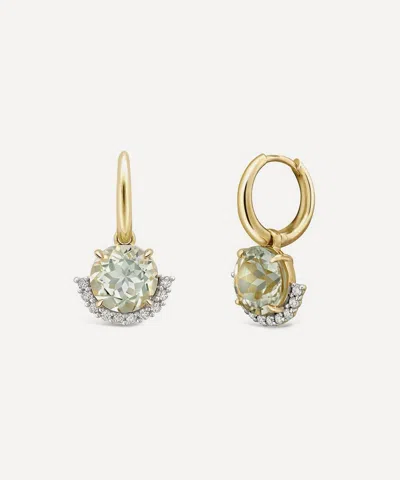 Dinny Hall 9ct Gold Libby Green Amethyst And Diamond Drop Earrings