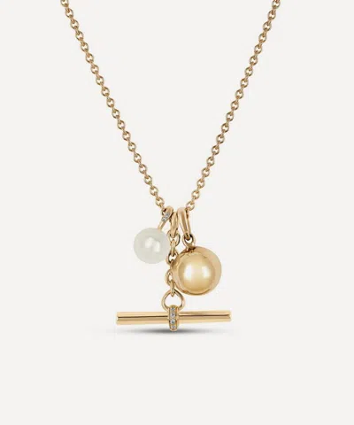 Dinny Hall 9ct Gold My World T-bar With Small Orb Locket And Pearl Charm Cluster Pendant