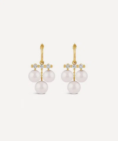 Dinny Hall 9ct Gold Shuga Large Triple Pearl And Lab-created Diamond Drop Earrings