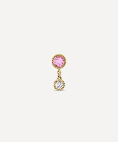 Dinny Hall 9ct Gold Single Duo Drop Pink Tourmaline And Diamond Stud Earring