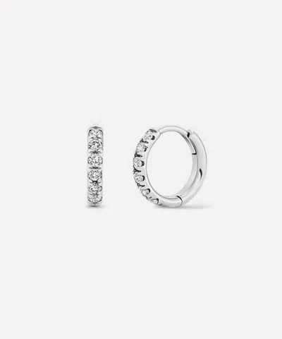 Dinny Hall 9ct White Gold Mini Lab Grown Diamond Huggie Hoop Earrings In Silver