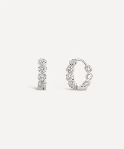 Dinny Hall 9ct White Gold Starflower Lab-grown Diamond Huggie Hoop Earrings In Silver