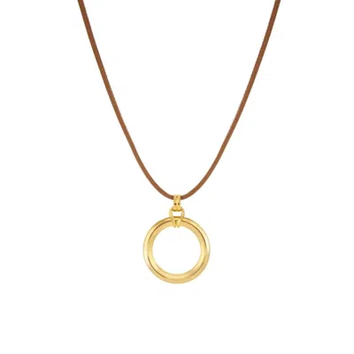 Dinny Hall Women's Brown / Gold Iceni Chariot Link Almond Leather Pendant Necklace