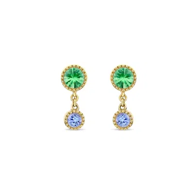 Dinny Hall Women's Gold / Blue / Green Duo Drop Tsavorite & Tanzanite Stud Earrings In Multi