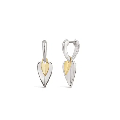 Dinny Hall Sterling Silver Folded Heart Duo Drop Earrings In Gray