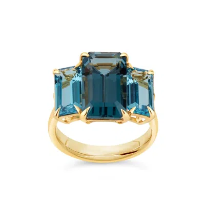 Dinny Hall Women's Yellow / Blue / Gold Trinny Trilogy Gold London Blue & Swiss Blue Topaz Cocktail Ring