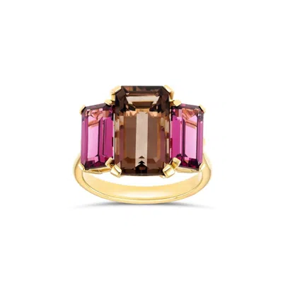 Dinny Hall Women's Yellow / Purple / Brown Trinny Trilogy Smokey Quartz & Rhodolite Ring In Pink