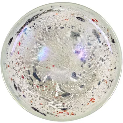 Pre-owned Dino Martens Murano  Aureliano Toso Iridescent White Grey Italian Art Glass Bowl