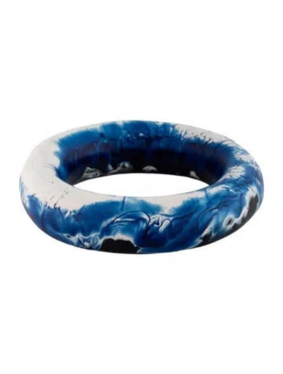 Pre-owned Dinosaur Designs Resin Disc Bangle Bracelet, 8" In Blue/white
