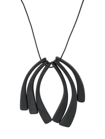 Pre-owned Dinosaur Designs Resin Rib Pendant Necklace, 47.5" In Black
