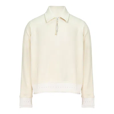 Diomene Distressed Half-zip Polo In Neutral
