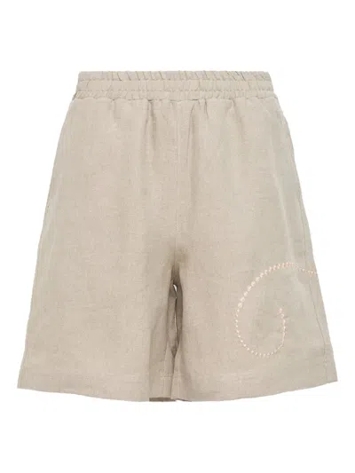 Diomene Embroidered Elastic-waist Shorts In Neutral
