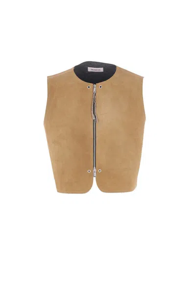 Diomene Suede Double-slider Zip Vest In Gold
