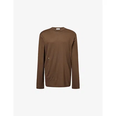 Diomene Mens Raw Umber Flower-embroidery Long-sleeves Cashmere T-shirt In Brown