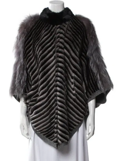 Pre-owned Diomi Cashmere Animal Print Poncho In Black