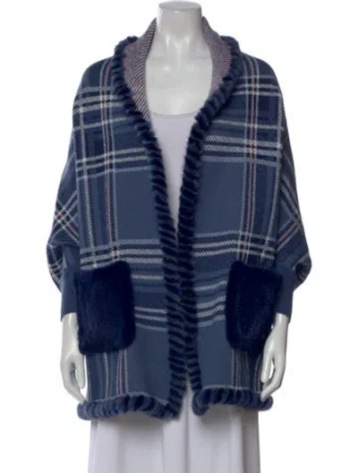 Pre-owned Diomi Plaid Print Open Front Sweater In Blue