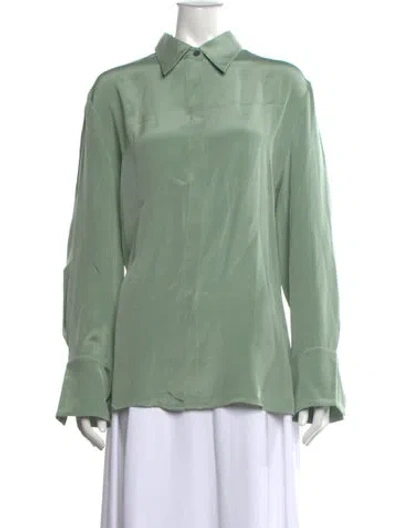 Pre-owned Diomi Silk Long Sleeve Button-up Top W/ Tags In Green