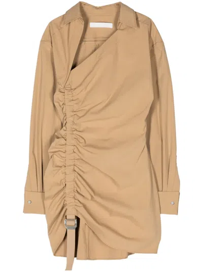 Dion Lee Asymmetric-neck Gathered Minidress In Brown