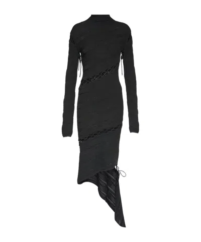 Dion Lee Asymmetric Mesh Knit Dress In Black