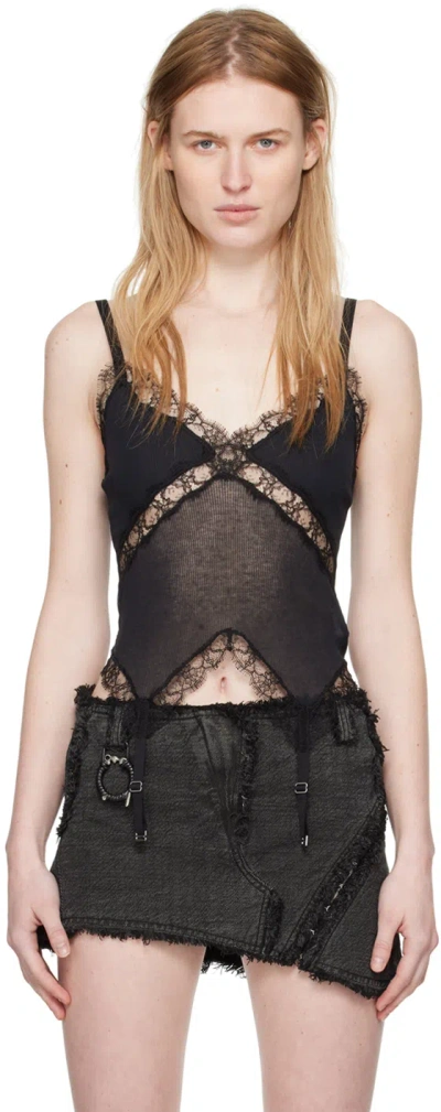 Dion Lee Lace-trim Garter-straps Tank Top In Black