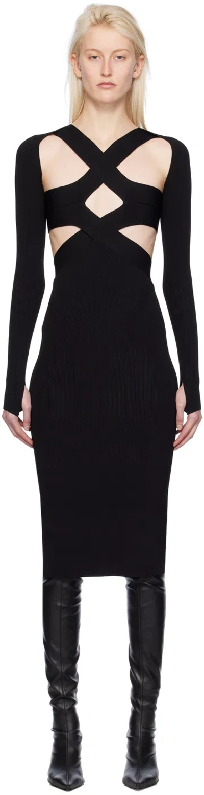 Dion Lee Black Harness Bra Midi Dress In Black/black