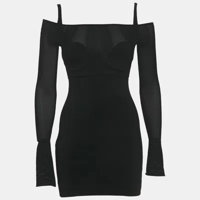 Pre-owned Dion Lee Black Jersey & Mesh Corset Detail Mini Dress S