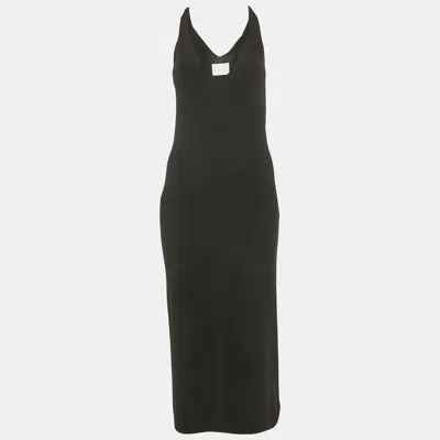 Dion Lee Black Jersey V-neck Twist Shoulder Detail Midi Dress