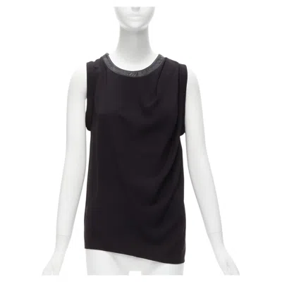 Pre-owned Dion Lee Black Leather Trim Round Collar Silky Drape Sleeveless Tank Top Aus6 Xs