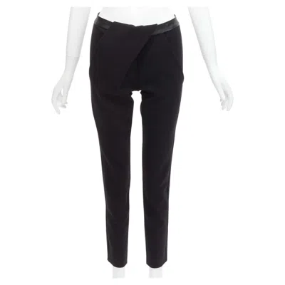 Pre-owned Dion Lee Black Leather Waistband Wrap Detail Cropped Pants Trousers Uk6 Xs