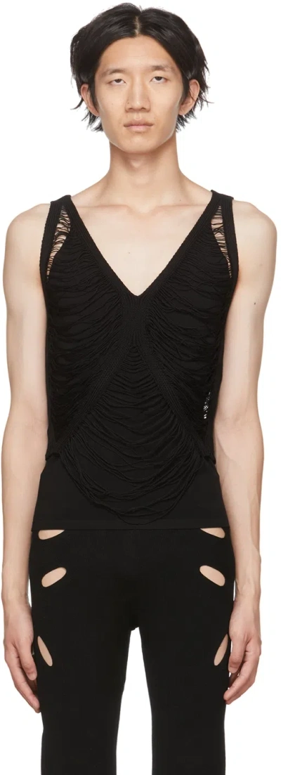Dion Lee Black Net Distressed Tank Top