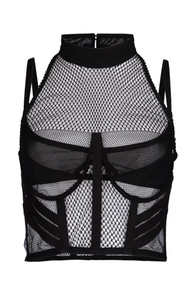 Dion Lee Black Net-lace Layered Bra Top