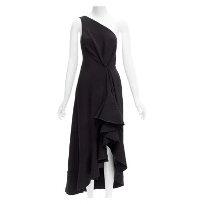 Pre-owned Dion Lee Black Silk One Shoulder Drape Front Asymmetric Ruffle Dress Aus10 M