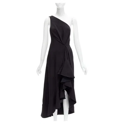 Pre-owned Dion Lee Black Silk One Shoulder Drape Front Asymmetric Ruffle Dress Aus10 M