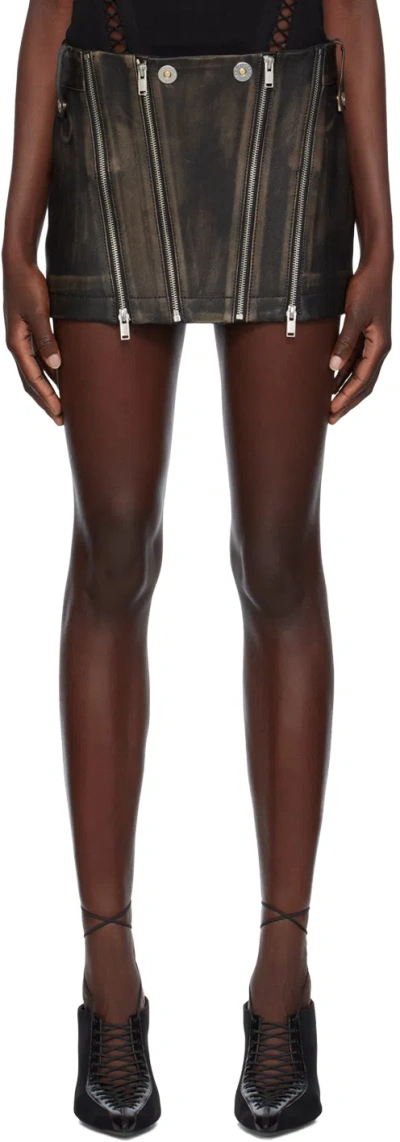 Dion Lee Black Zip Leather Miniskirt In Burnished Black