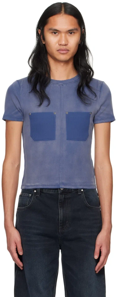 Dion Lee Blue Sprayed Shrunken Rivet T-shirt In Washed American Blue