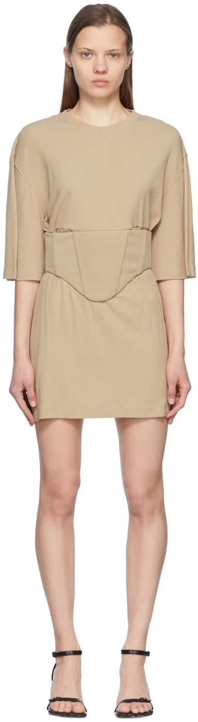 Dion Lee Brown Cotton Mini Dress In Sand Dollar