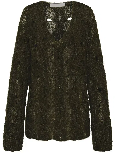 Dion Lee Cable-knit Boucle Jumper In Green