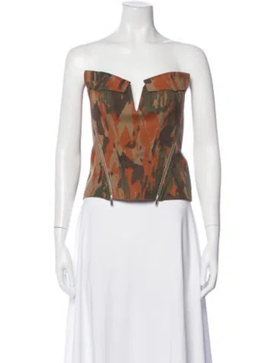 Pre-owned Dion Lee Camouflage Print Plunge Neckline Crop Top In Orange