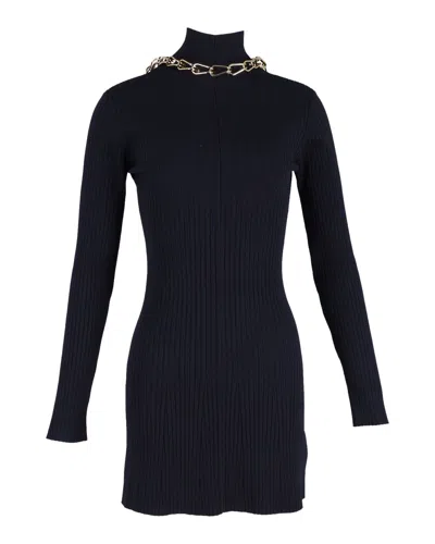 Pre-owned Dion Lee Chain-embellished Open-back Ribbed-knit Mini Dress In Navy Blue Viscose In Black