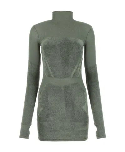 Dion Lee Chenille Intarsia Long-sleeved Mini Dress In Gray